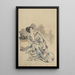 Frau, vielleicht eine Kurtisane, sitzt neben einem Blumentopf - Katsushika Hokusai — gerahmtes Bild an der Wand