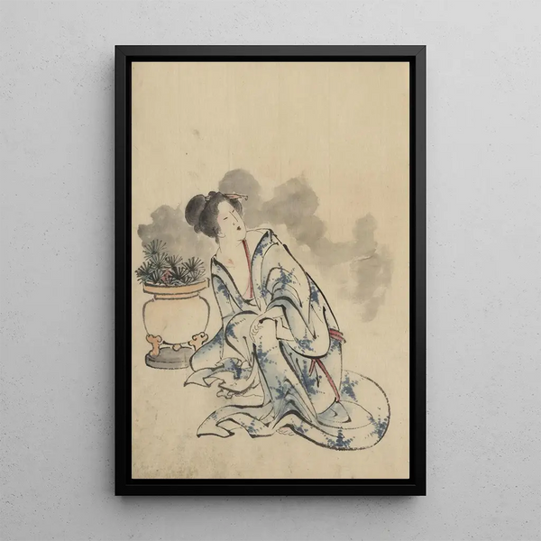 Katsushika Hokusai - Woman possibly a courtesan sitting next to a flowerpot.webp