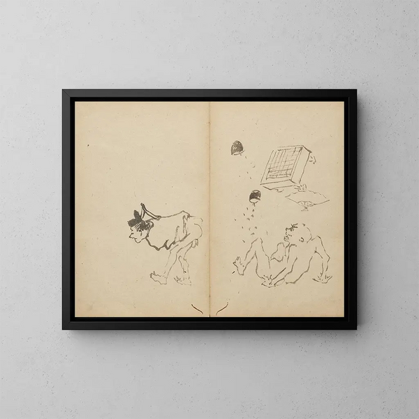 Ein Hund stört einen Teil des Go - Kawanabe Kyōsai — gerahmtes Bild an der Wand