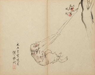 Die langen Arme, die Früchte greifen - Kawanabe Kyōsai — Ansicht des Kunstwerks