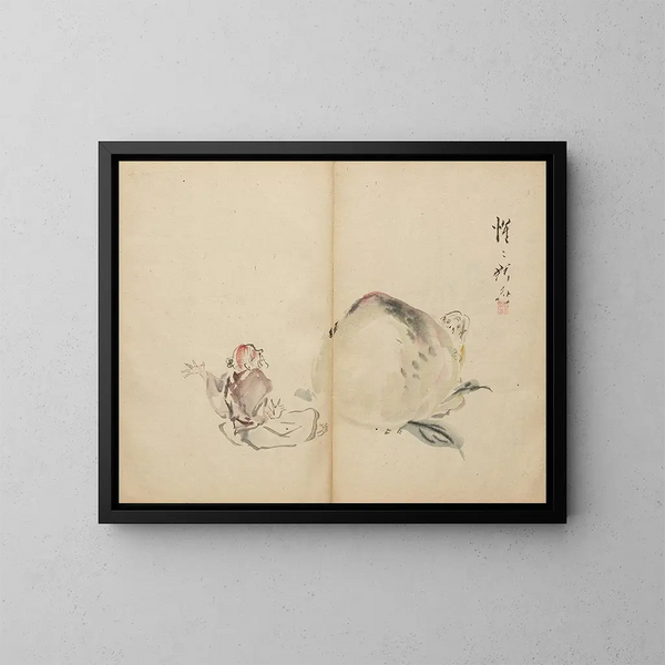 Der Junge beim Fischen - Kawanabe Kyōsai — gerahmtes Bild an der Wand