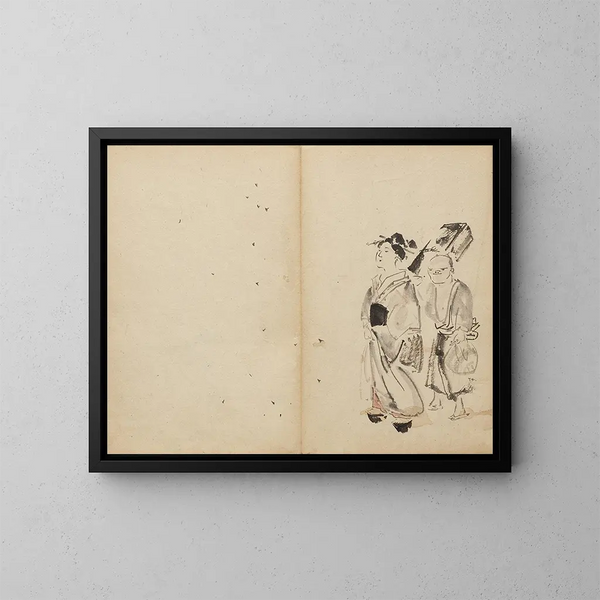 Frau und Dienerin - Kawanabe Kyōsai — gerahmtes Bild an der Wand
