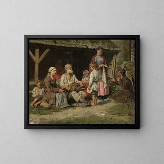 Kazimierz Pochwalski - Genre scene  a hurdygurdy player in front of a cottage.webp