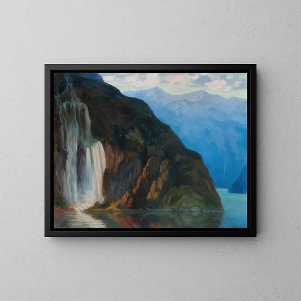 Landschaft mit Wasserfall - Kazimierz Stabrowski — gerahmtes Bild an der Wand