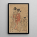 Zwei Frauen, die in der Nähe eines Bachs gehen, geführt von einem Jungen - Kitagawa Utamaro — gerahmtes Bild an der Wand
