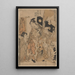 Zwei Frauen und ein Mann, der eine schwarze Samisen-Box trägt - Kitagawa Utamaro — gerahmtes Bild an der Wand