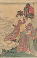 Zwei Frauen mit Kindern am Meer - Kitagawa Utamaro — Ansicht des Kunstwerks