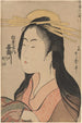 Frau mit Haube und Fäustling - Kitagawa Utamaro — gerahmtes Bild an der Wand