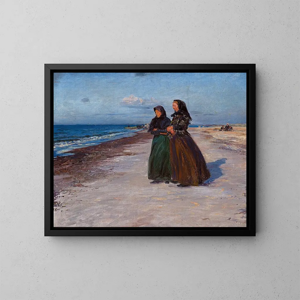 Zwei Fischerfrauen am Strand bei Sturmwetter, Nordjütland - Knud Larsen Bergslien — gerahmtes Bild an der Wand