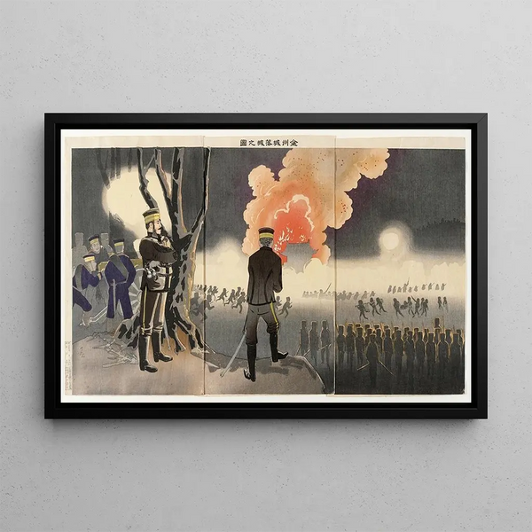 Die Fall des Forts von Chinchow - Kobayashi Kiyochika — gerahmtes Bild an der Wand