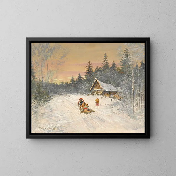 Dorf im Schnee - Konstantin Alexeïevitch Korovine — gerahmtes Bild an der Wand