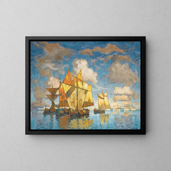 Bateaux de pêche dans la lagune de Venise - Konstantin Ivanovich Gorbatov — gerahmtes Bild an der Wand