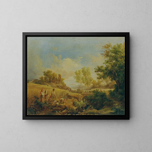 Landschaft mit Heuernte - Károly Markó — gerahmtes Bild an der Wand