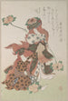 Zwei Tänzer, die einen Shakkymono-Kabuki-Tanz aus dem Album Surimono de la pluie de printemps Harusame surimonoj vol 3 - Kubo Shunman ausführen — Ansicht des Kunstwerks