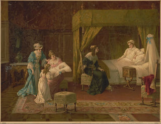 Kunstanstalten AG - Women admiring new baby while mother rests in bed.webp