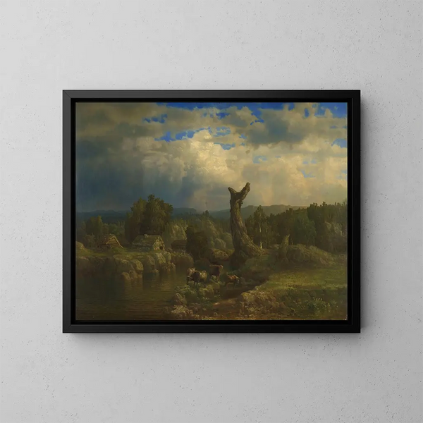 Sommerlandschaft, herannahendes Gewitter - Lars Hertervig — gerahmtes Bild an der Wand