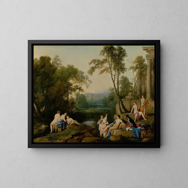Diane und ihre Nymphen in einer Landschaft - Laurent de La Hyre — gerahmtes Bild an der Wand