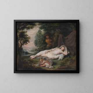 Nymphe endormie beobachtet von einem Mann - Laurentius de Neter — gerahmtes Bild an der Wand