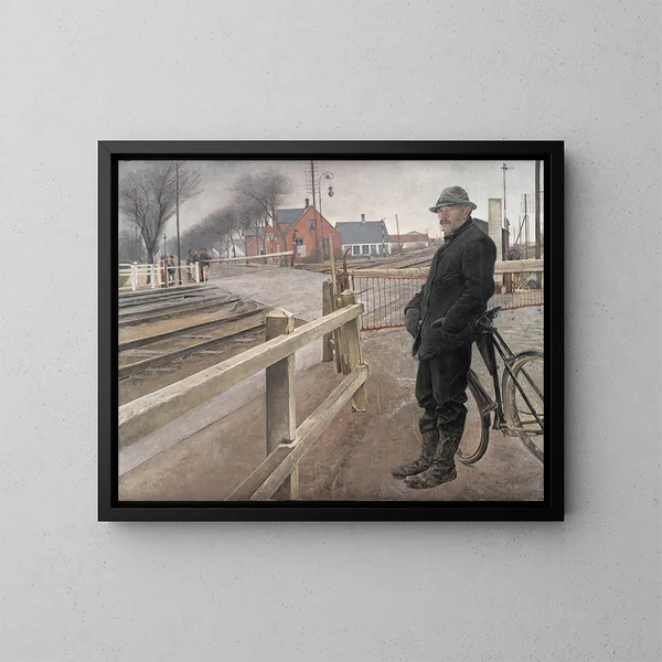 Wartebereich an der Bahnübergang der Roskilde-Straße - Laurits Andersen Ring — gerahmtes Bild an der Wand
