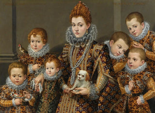 Lavinia Fontana - Portrait Of Bianca Degli Utili Maselli Holding A Dog And Surrounded By Six Of Her Children.webp