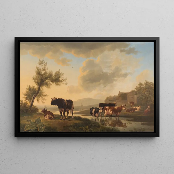Kühe in einer Sommerlandschaft - Leendert de Koningh — gerahmtes Bild an der Wand