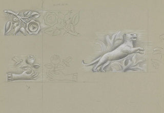 Leo Gestel - Ontwerpen voor een watermerk van een bankbiljet hand met roos roos panter.webp
