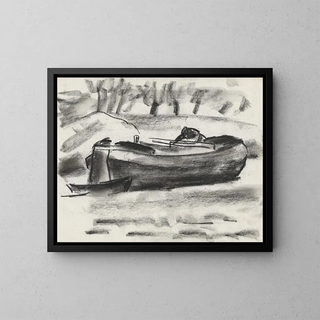 Skizzenblatt mit einem Schiff und einem Mann an Bord - Leo Gestel — gerahmtes Bild an der Wand