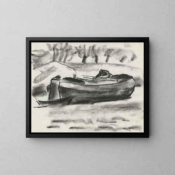 Skizzenblatt mit einem Schiff und einem Mann an Bord - Leo Gestel — gerahmtes Bild an der Wand