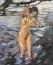Frau nackt stehend beim Baden - Leo Putz — Ansicht des Kunstwerks