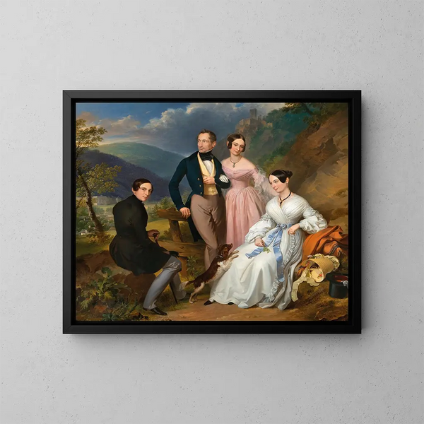 Ein Familienporträt vor dem Schloss Weilburg in Baden - Leopold Fertbauer — gerahmtes Bild an der Wand