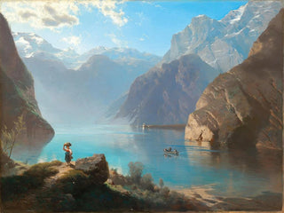 Leopold Heinrich Vscher - A Scene on Lake Knigssee with St Bartholom.webp