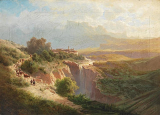 Leopold Heinrich Vscher - View of an Upper Italian Town with decorative figures.webp