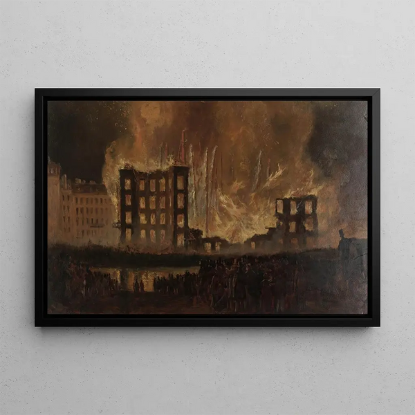 L'incendie du théâtre Treumann le 9 juin 1863 - Leopold Munsch — gerahmtes Bild an der Wand