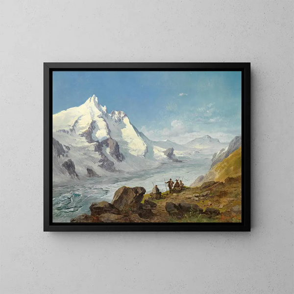 Gruppe von Bergsteigern neben - Leopold Munsch — gerahmtes Bild an der Wand