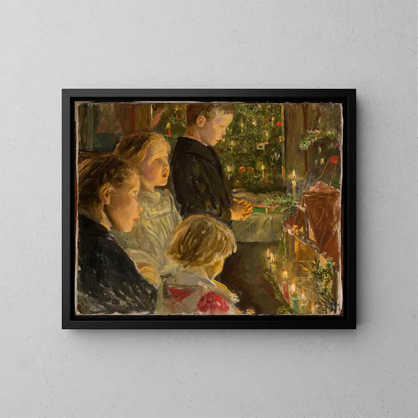 Kinder nahe dem Weihnachtsbaum - Leopold von Kalckreuth — gerahmtes Bild an der Wand