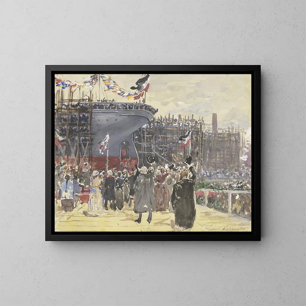 Lancement d'un navire - Leopold von Kalckreuth — gerahmtes Bild an der Wand