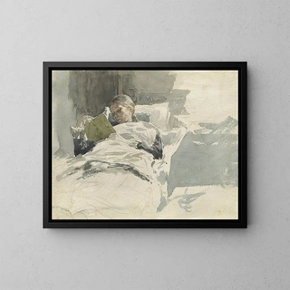 Leopold von Kalckreuth - The Artists Wife Reading In Bed.webp