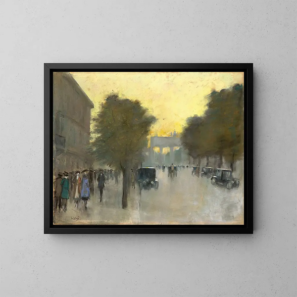 Unter den Linden mit Blick auf das Brandenburger Tor - Lesser Ury — gerahmtes Bild an der Wand