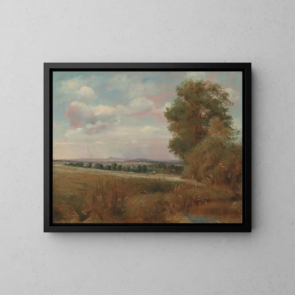 Landschaft in Hampstead mit Harrow im Hintergrund - Lionel Constable — gerahmtes Bild an der Wand