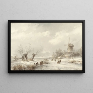 Lodewijk Johannes Kleijn - Winterlandschap met schaatsenrijders bij een molen.webp