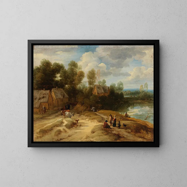Landschaft mit Bauern und Vieh - Lodewijk de Vadder — gerahmtes Bild an der Wand