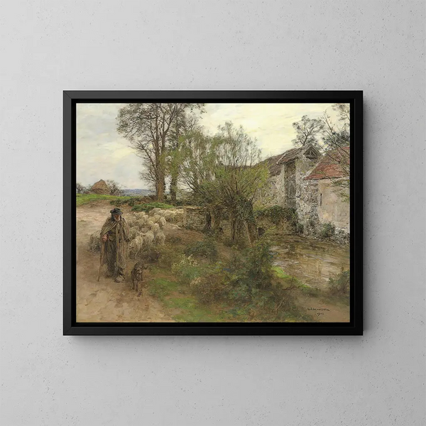 Auszug der Herde aus der Chailly-Straße - Léon Augustin Lhermitte — gerahmtes Bild an der Wand