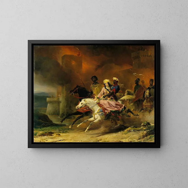 Rebecca und Brian de Bois-Guilbert - Léon Cogniet — gerahmtes Bild an der Wand
