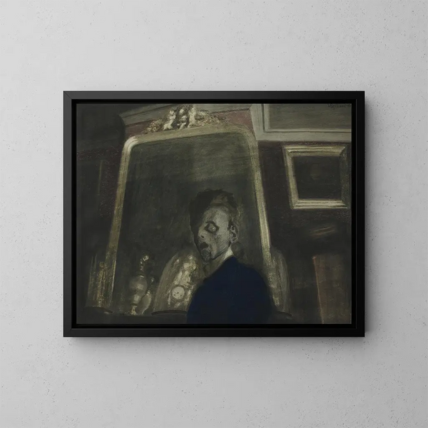 Selbstporträt mit Spiegel - Léon Spilliaert — gerahmtes Bild an der Wand