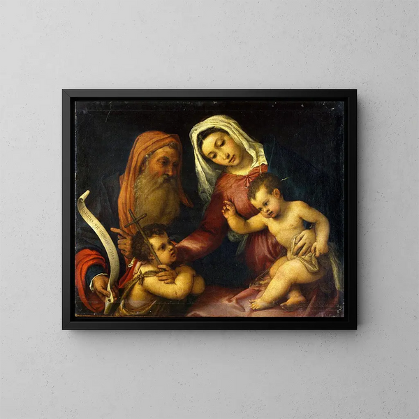 Die Jungfrau und das Kind mit den Heiligen Zacharias und Johannes dem Täufer - Lorenzo Lotto — gerahmtes Bild an der Wand