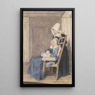 Louis Carrogis Carmontelle - Portrait Of Marie Louise Petit At The Age Of 105 With A Nurse Standing Behind.webp