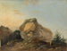 Ein sanft geschwungenes Landschaftsgemälde mit einem großen Felsen, einem Hirten und einer Hirtin mit ihrer Herde - Louis Gabriel Moreau — Ansicht des Kunstwerks
