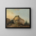 Ein sanft geschwungenes Landschaftsgemälde mit einem großen Felsen, einem Hirten und einer Hirtin mit ihrer Herde - Louis Gabriel Moreau — gerahmtes Bild an der Wand