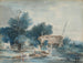 eines Flusslandschaftsgemäldes mit Wäscherinnen in der Nähe einer Mühle - Louis Gabriel Moreau — Ansicht des Kunstwerks