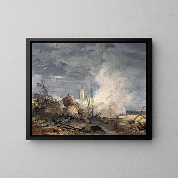 Brand im Hafen - Louis Gabriel Moreau — gerahmtes Bild an der Wand